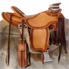 Specs: Wade tree by Rick Reed 15 & 1/2 inch seat Gullet - 7&1/2H by 6&1/4W by 4 93 Degree Bars Horn - 3&5/8ths high by 4&1/2 Guatelajara Cantle - 4 inches high by 12 inches wide Cheyenne Roll - 1&3/4 inches 7/8ths flat plate riggin Full Geometric Border Stainless Steel Hardware - by Harwood 4 inch Monel Stirrups Santa Barbara twisted stirrup leathers Full length stirrup leathers 32 inch 100% Mohair Roper Cinch 7 foot latigos - both sides Ready to ride and go to work.